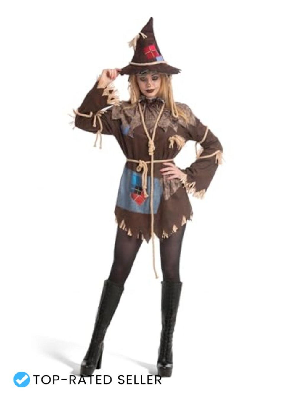 Scary Scarecrow Costume Women Halloween Dress Hat Collar Rope